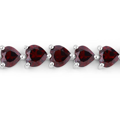 15.50 Ct Heart Red Garnet Prong Sterling Silver Box Clasp Tennis Bracelet