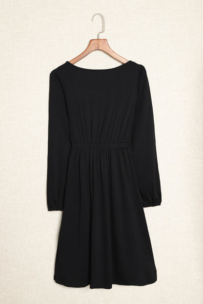 Threaded Pear Julianna Button Up High Waist Long Sleeve Dress
