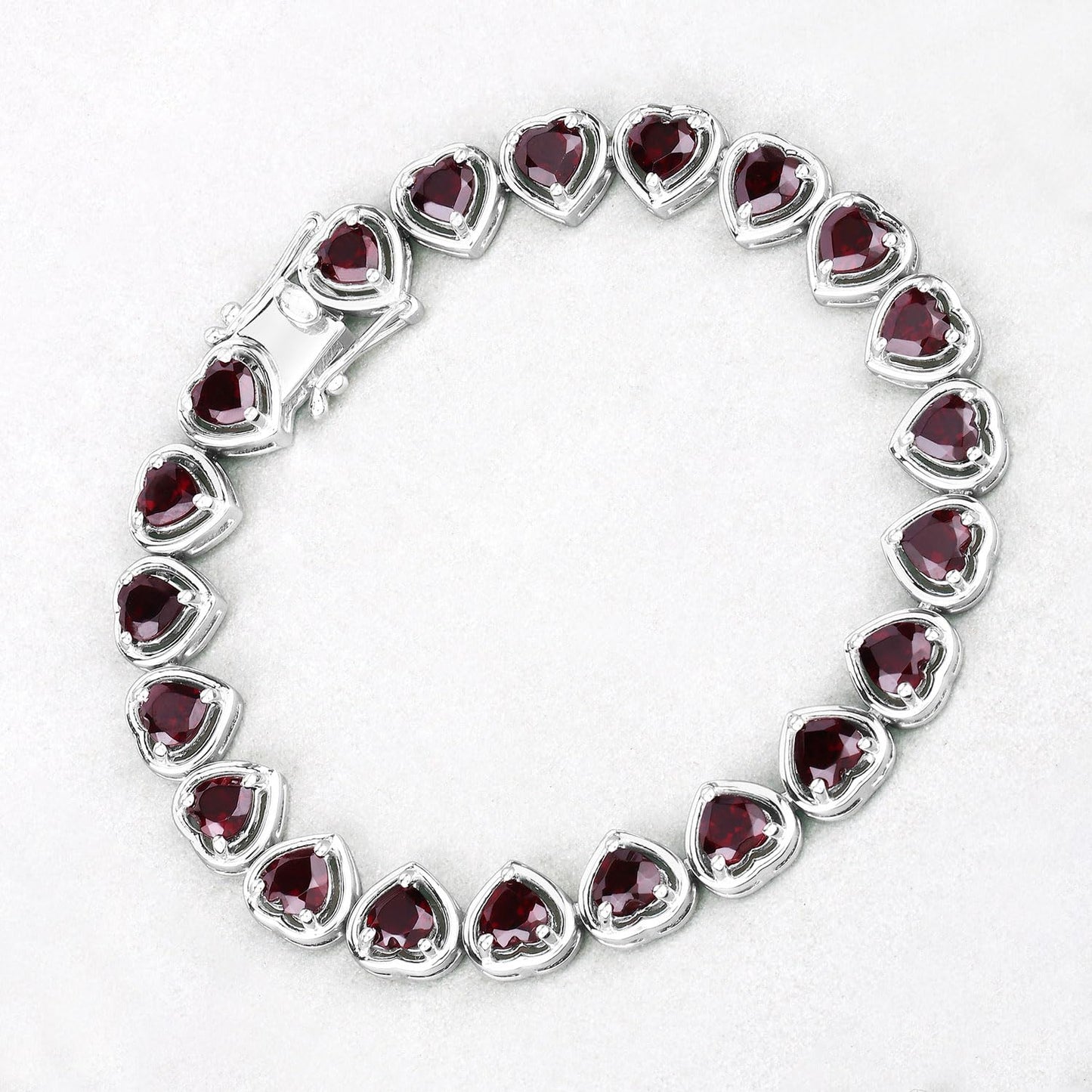 10.50 Ct Heart Red Garnet Prong Sterling Silver Tennis Bracelet