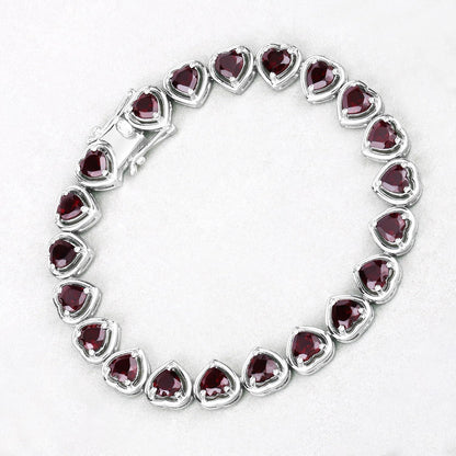 10.50 Ct Heart Red Garnet Prong Sterling Silver Tennis Bracelet