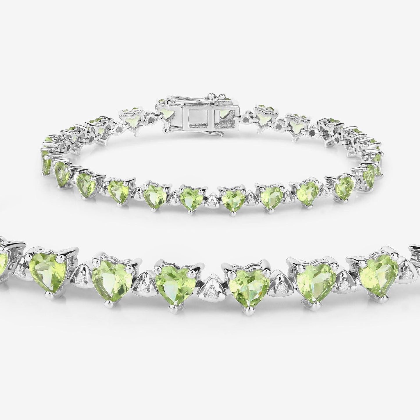 Heart Green Peridot & Diamond Prong Silver Box Clasp Tennis Bracelet