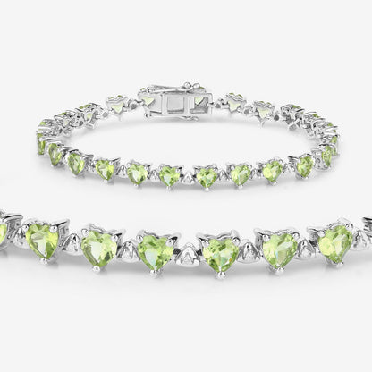 Heart Green Peridot & Diamond Prong Silver Box Clasp Tennis Bracelet