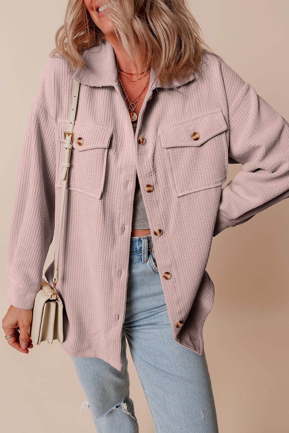 Threaded Pear Eleanor Corduroy Flap Up Shacket