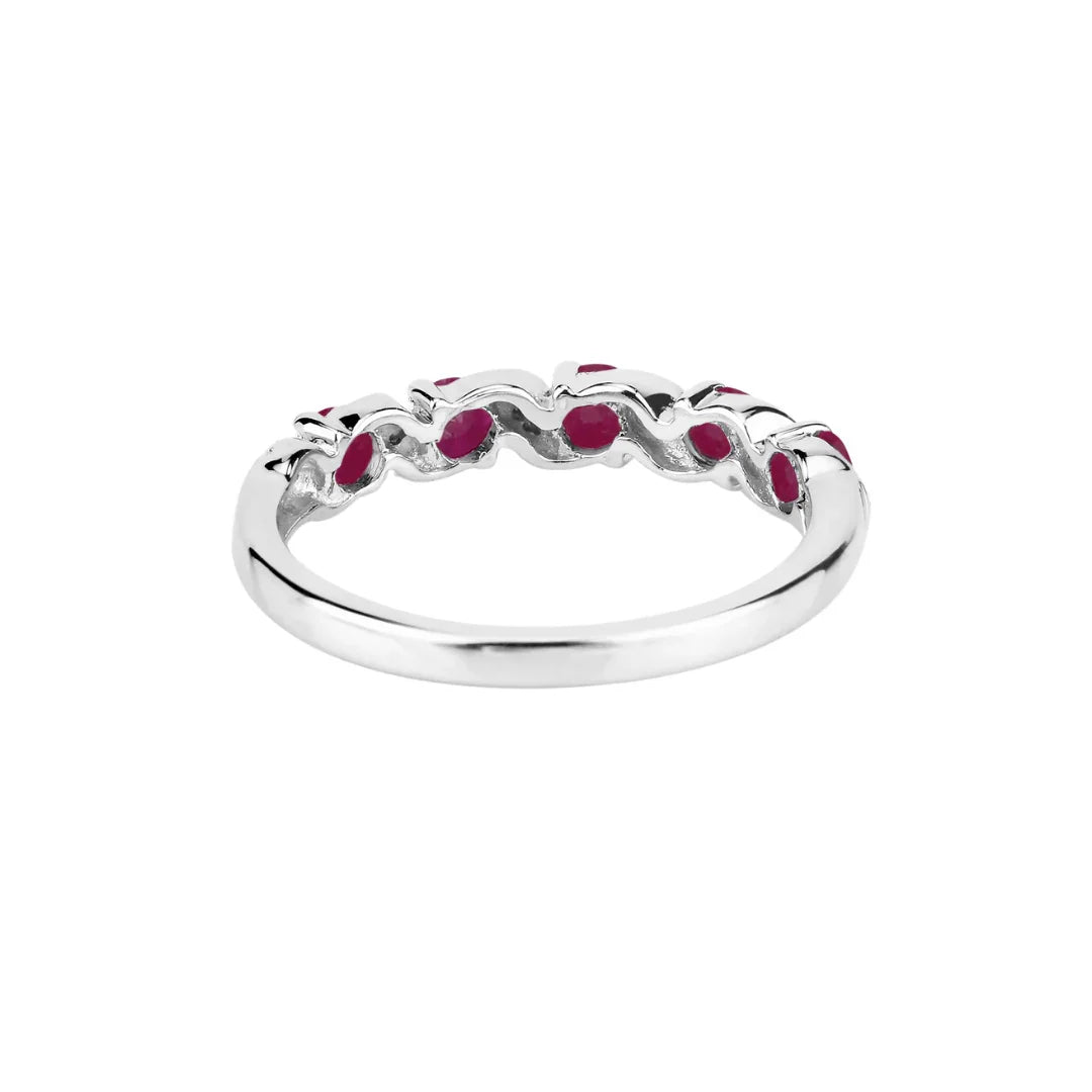 0.65 Ct Round Pink Ruby Prong Silver Five Stone Ring