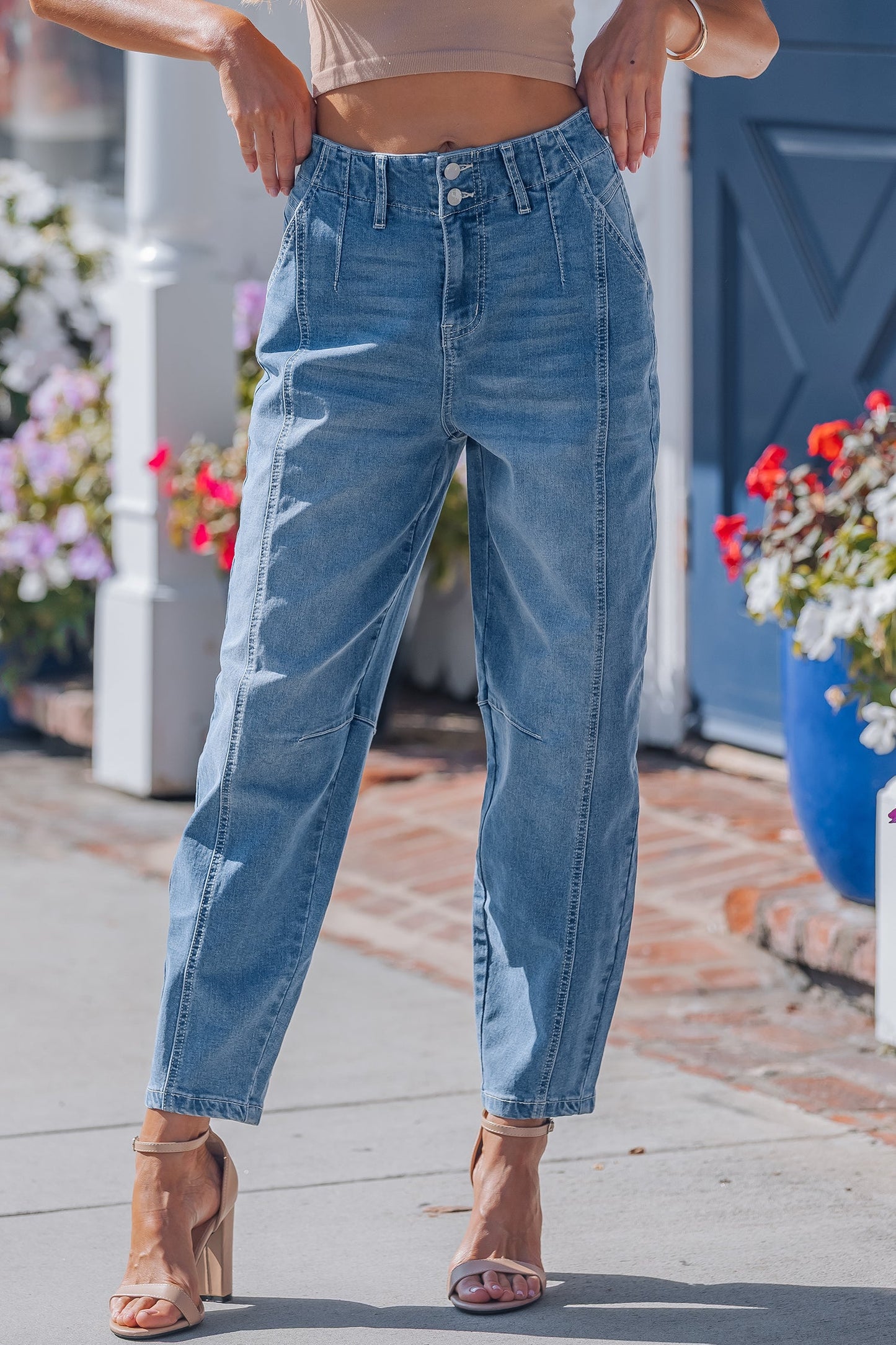 Threaded Pear Hana Wash Cuffed Barrel Jeans