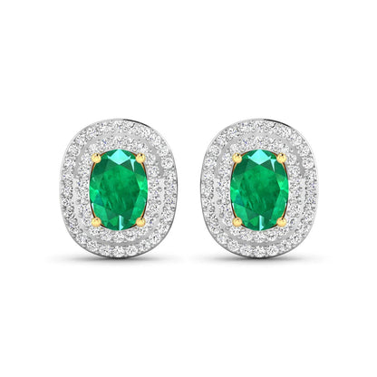 Genuine Diamond and Zambian Emerald 14k Gold Studs