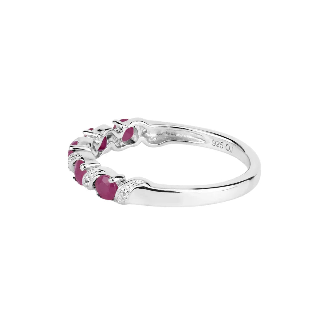 0.65 Ct Round Pink Ruby Prong Silver Five Stone Ring
