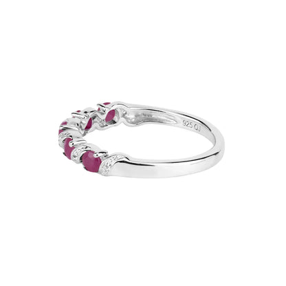 0.65 Ct Round Pink Ruby Prong Silver Five Stone Ring
