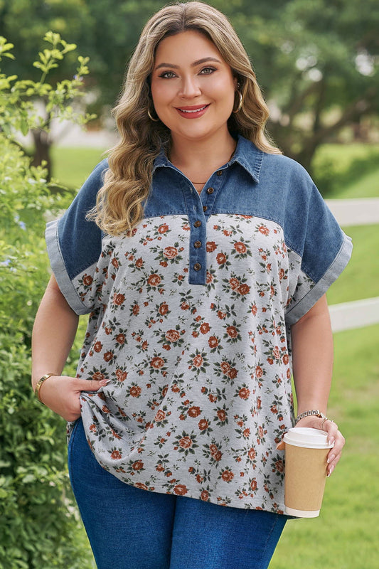 Threaded Pear Karla Print Patchwork Polo PLUS Tee