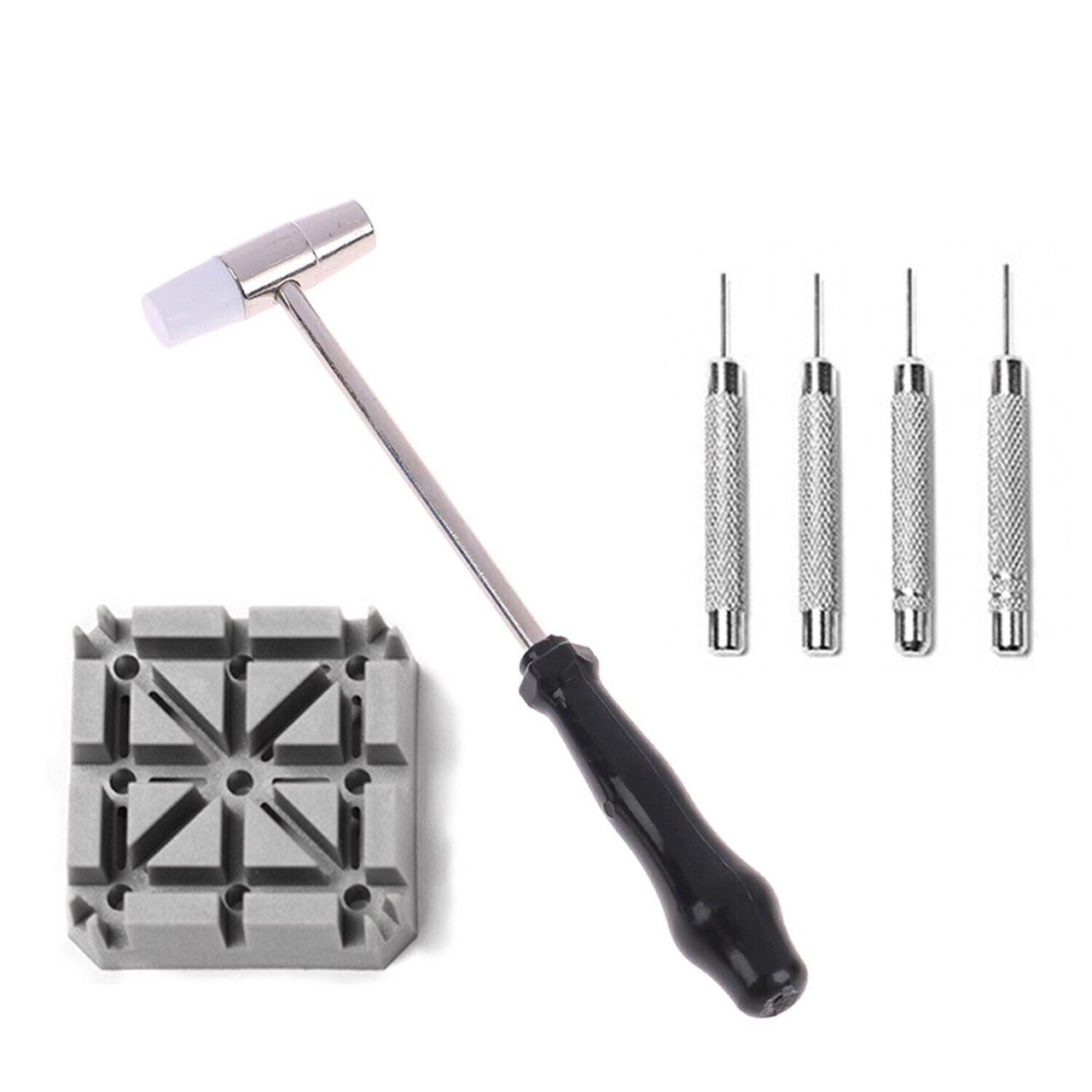 Prime Goods Watch Repair Band Link Remover Tool Kit - Hammer Punch Pins Watch Strap Holder - Multi