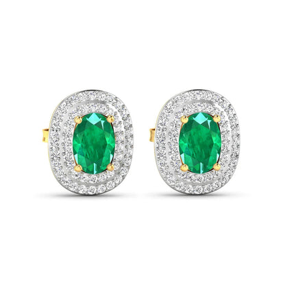 Genuine Diamond and Zambian Emerald 14k Gold Studs