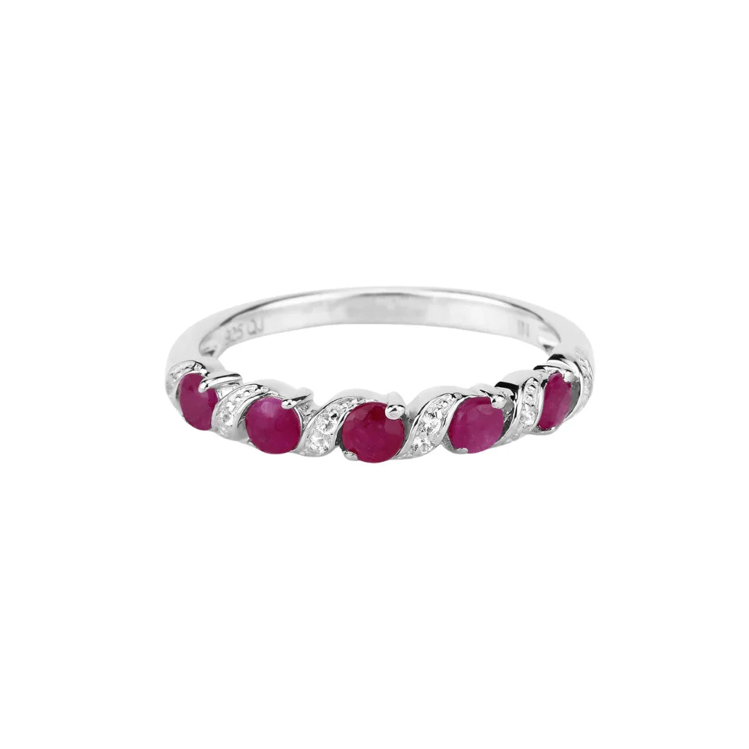 0.65 Ct Round Pink Ruby Prong Silver Five Stone Ring