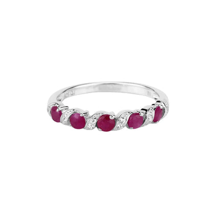 0.65 Ct Round Pink Ruby Prong Silver Five Stone Ring