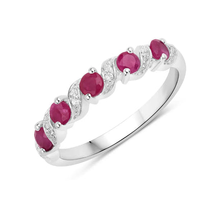 0.65 Ct Round Pink Ruby Prong Silver Five Stone Ring