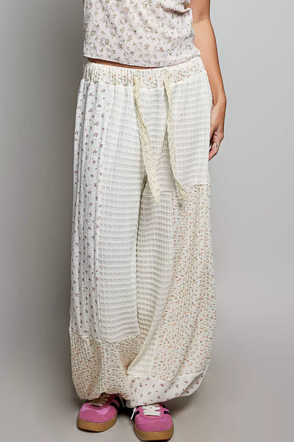 POL Patchwork Mixed Knit Wide Leg Pants