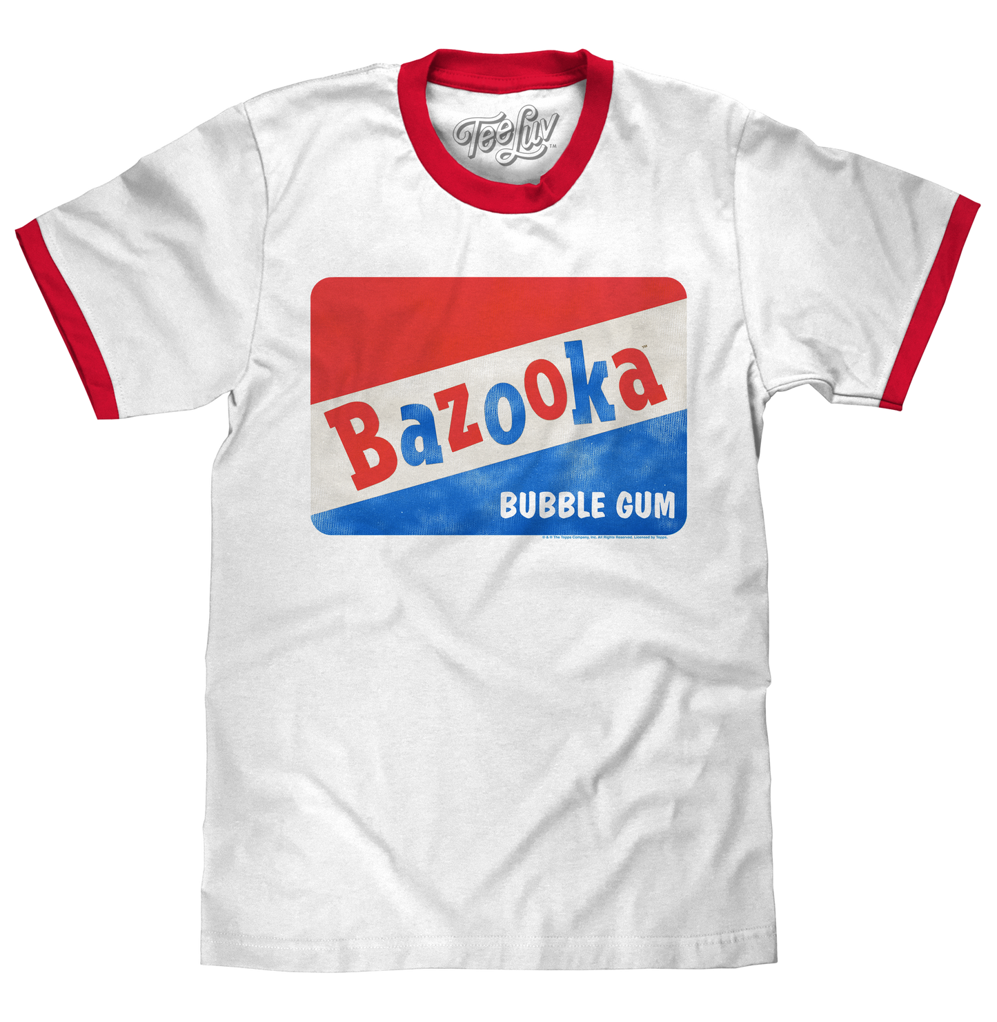 Topps Bazooka Bubble Gum Ringer T-Shirt- Red and White