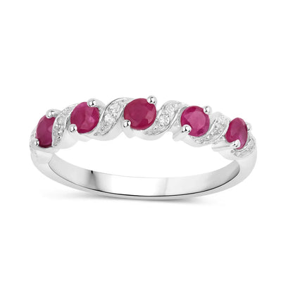 0.65 Ct Round Pink Ruby Prong Silver Five Stone Ring