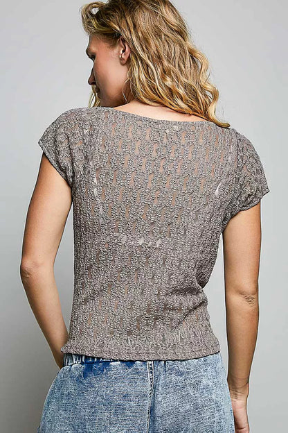POL Sweetheart Neck Lace Short Sleeve Top