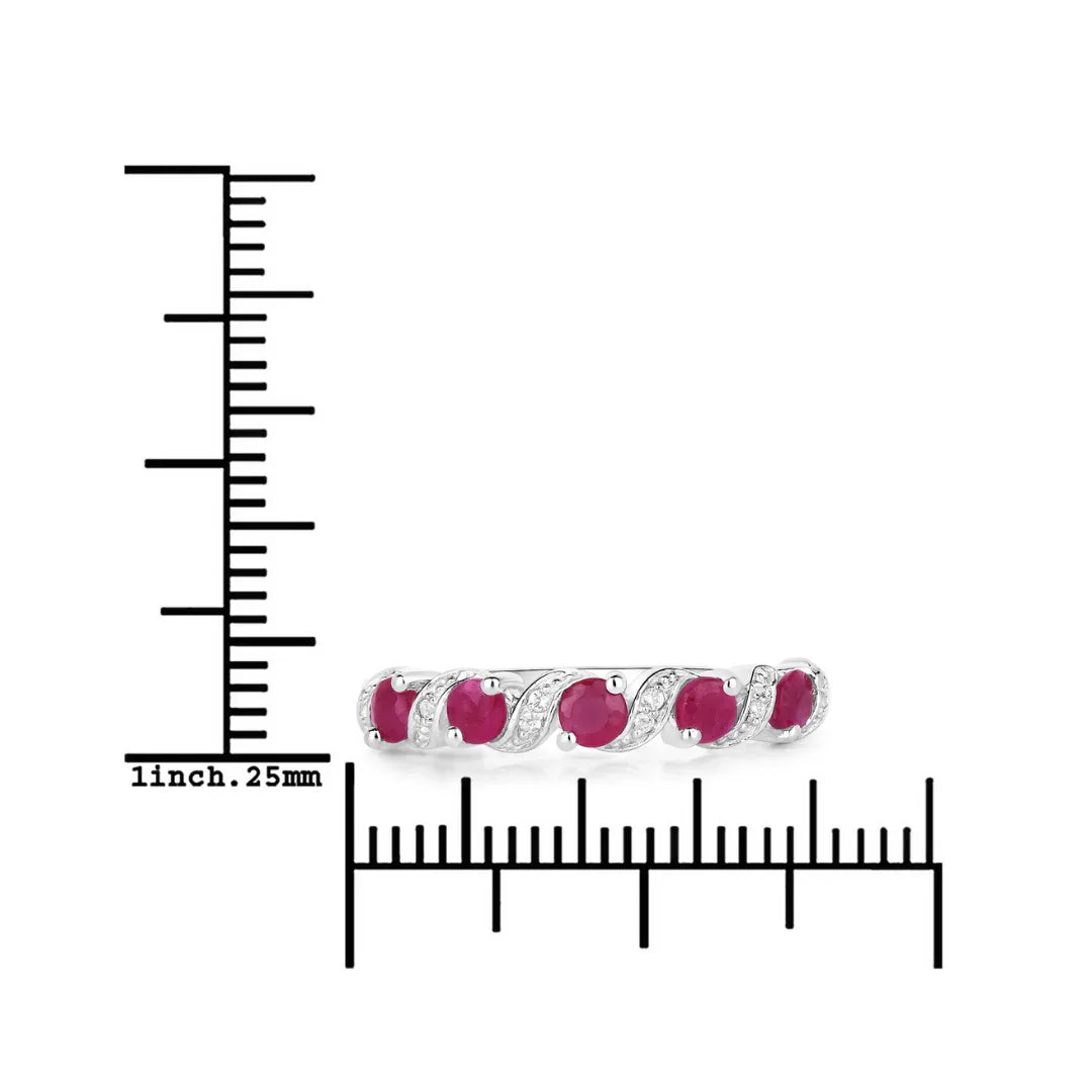 0.65 Ct Round Pink Ruby Prong Silver Five Stone Ring