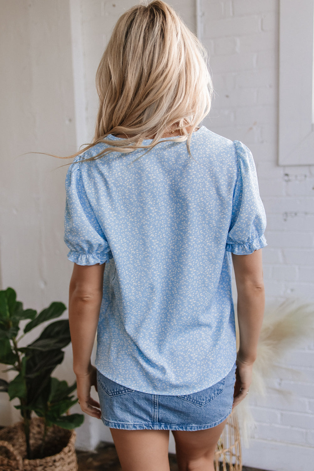 Threaded Pear Kenzie Floral Embroidered Puff Sleeve Blouse
