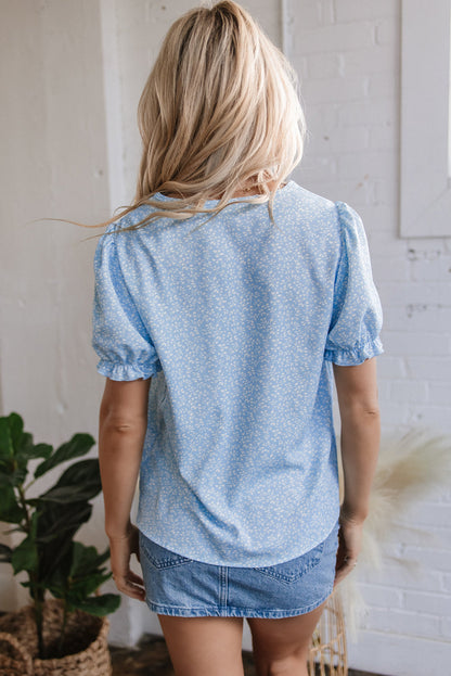 Threaded Pear Kenzie Floral Embroidered Puff Sleeve Blouse
