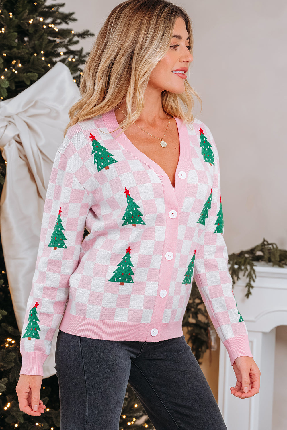 Threaded Pear Ella Tree Pattern Cardigan Sweater