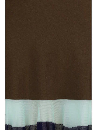 Long Dress With Striped Skirt Brown Multi