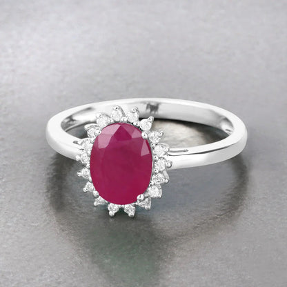 1.44 Ct Oval Pink Ruby Diamond Prong 10K Gold Halo Ring