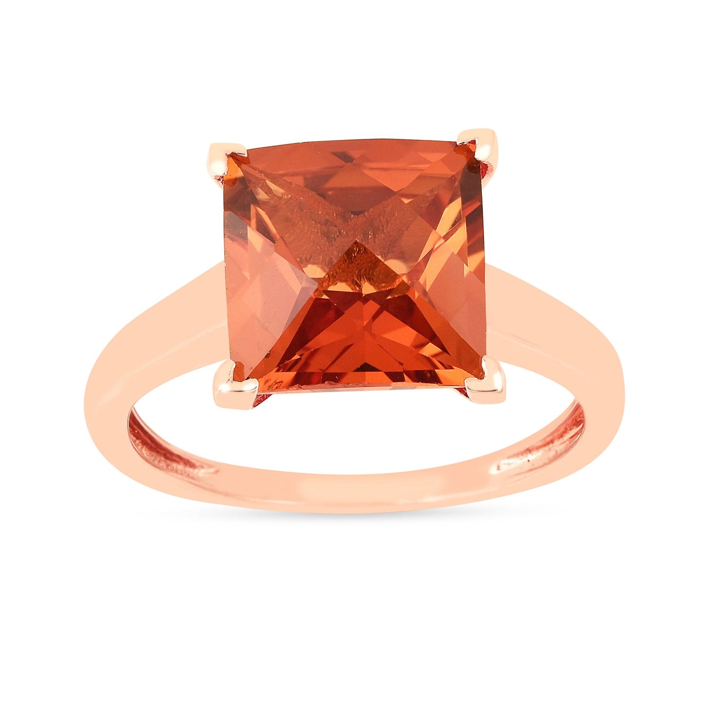 4.24 Ct Square Orange Lab Grown Padparadscha Sapphire Prong 18K Rose Gold Plated Silver Solitaire Ring