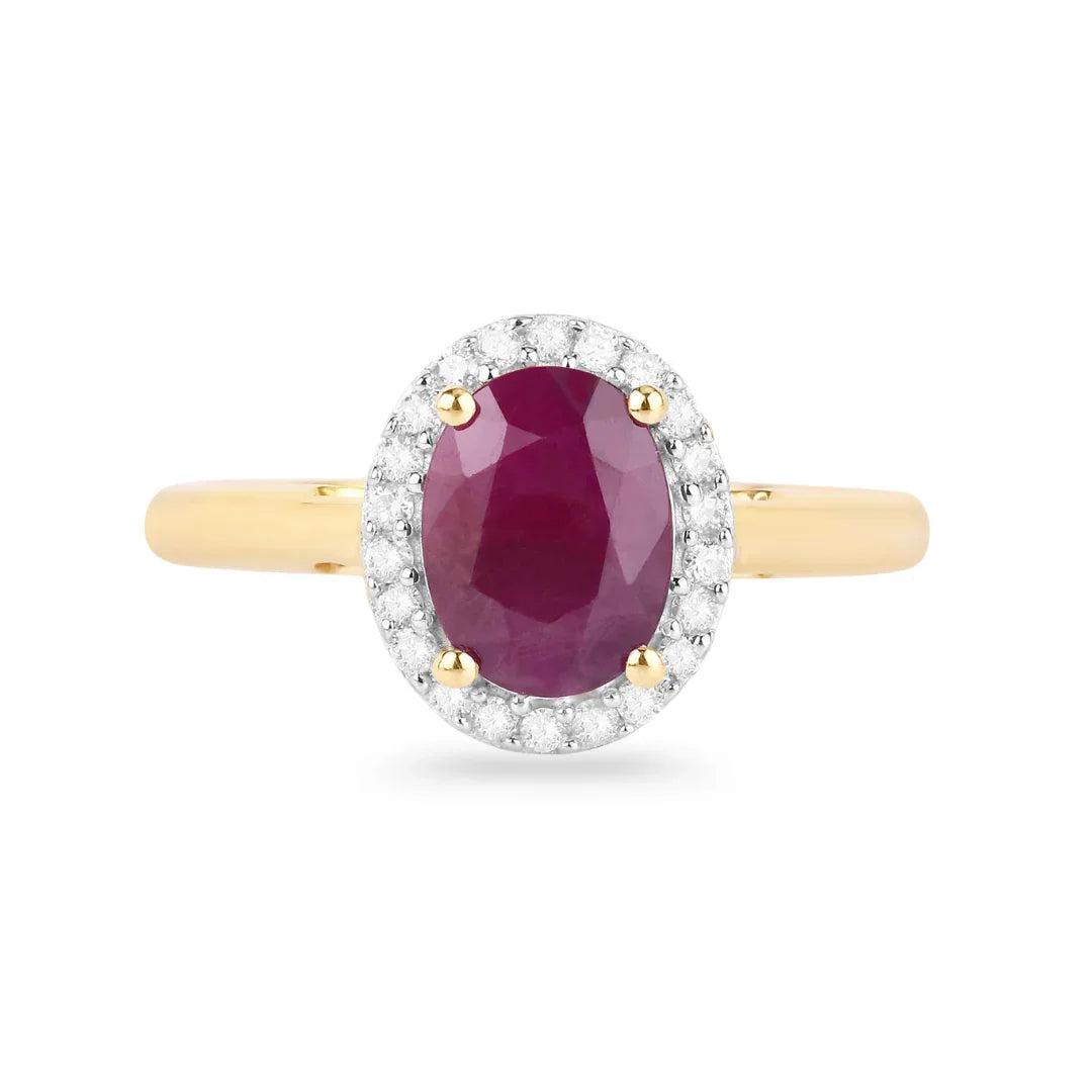 1.41 Ct Oval Pink Ruby Diamond Prong 10K Gold Halo Ring