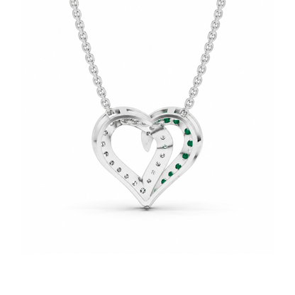 0.64 Cttw Round Green Emerald and Lab Grown Diamond 14K Gold Pave Open Heart Pendant Necklace