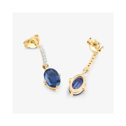 1.90 Ct Oval Blue Sapphire & Diamond Prong 10K Gold Dangle Earrings