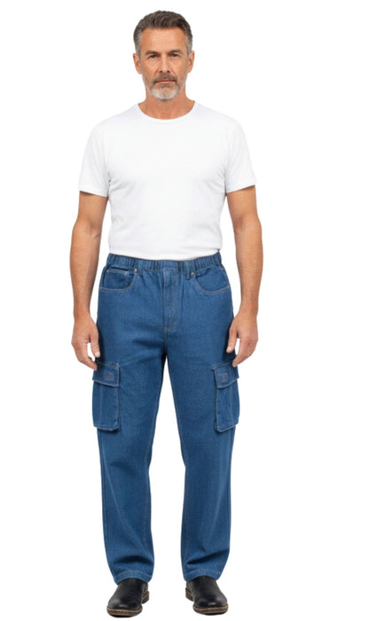 Men’s Double Cargo Pocket Pull-On Jeans – Rugged Cargo Pants in Cotton Blend Fabric