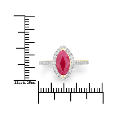 1.45 Ct Marquise Pink Ruby Diamond Prong 10K Gold Halo Pave Band Ring