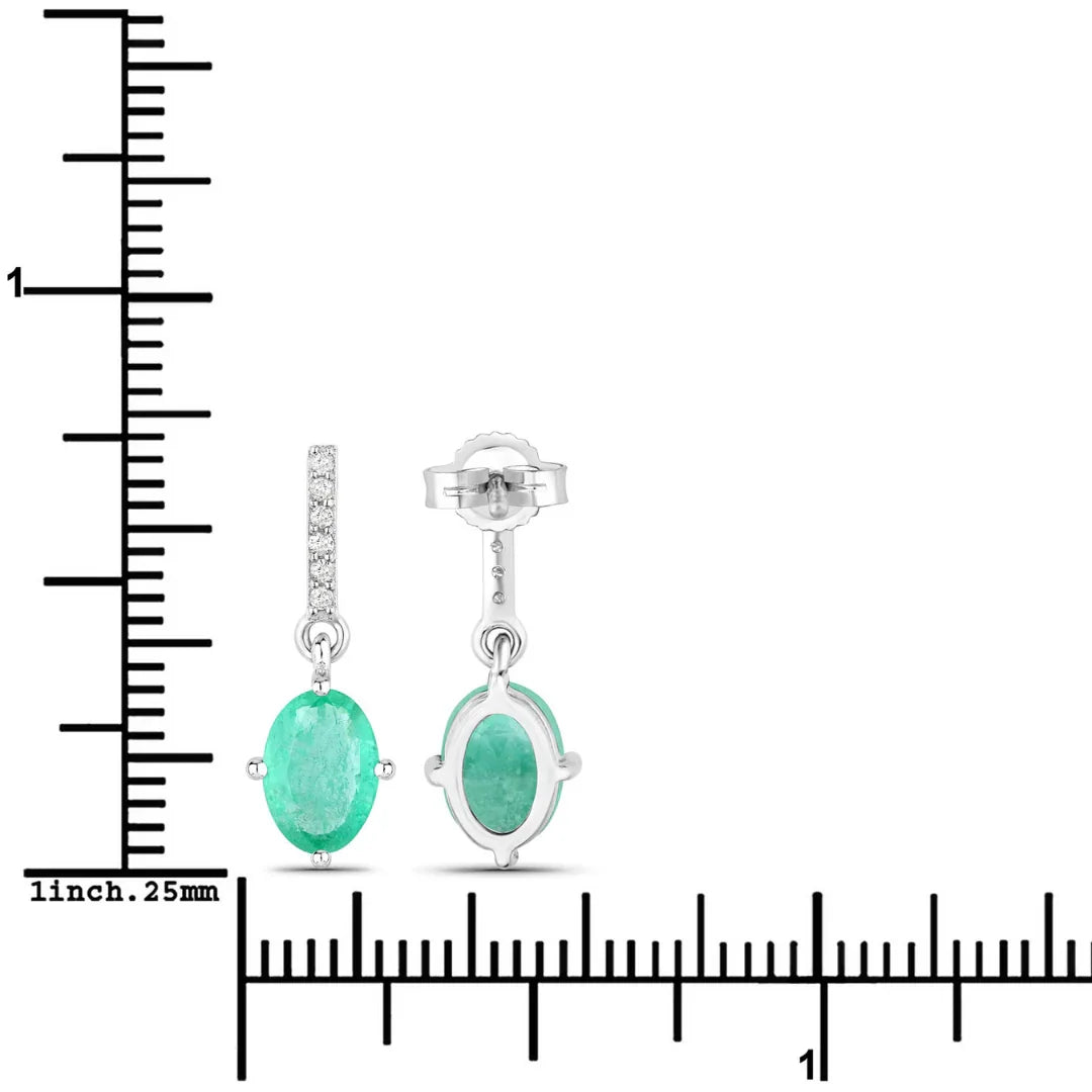 1.44 Ct Oval Green Zambian Emerald Diamond Prong 10K Gold Dangle Earrings