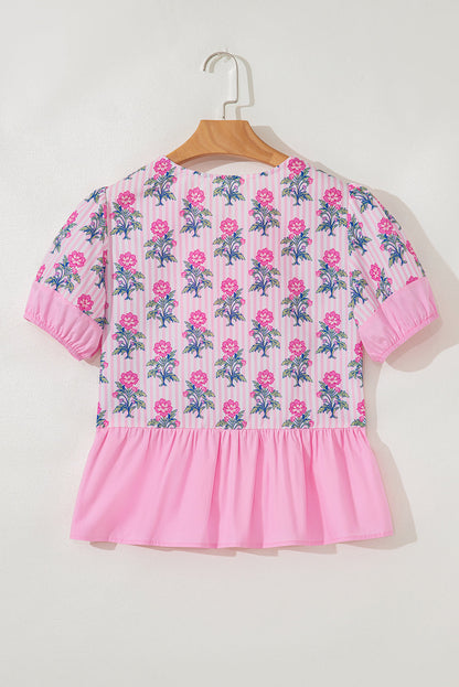 Threaded Pear Theodora Patchwork Ruffle Hem Blouse