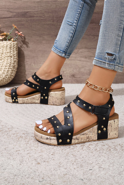 Threaded Pear Arleth Out Leather Wedge Sandals