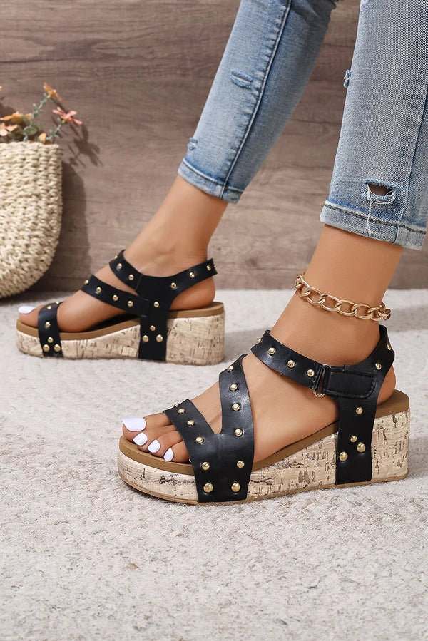 Threaded Pear Arleth Out Leather Wedge Sandals