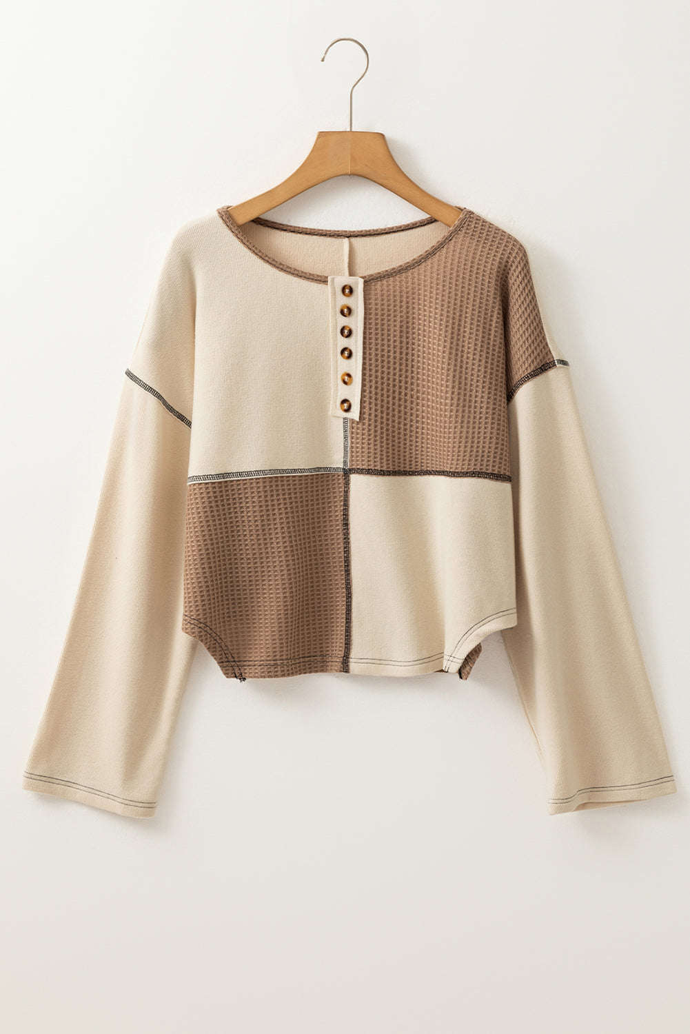 Threaded Pear Jaliyah Knit Stitch Detail Long Sleeve Top