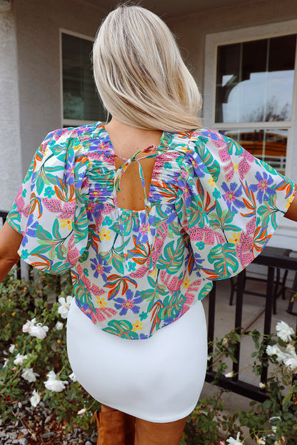 Threaded Pear Marlowe Loose Fit Puff Sleeve Square Neck Blouse