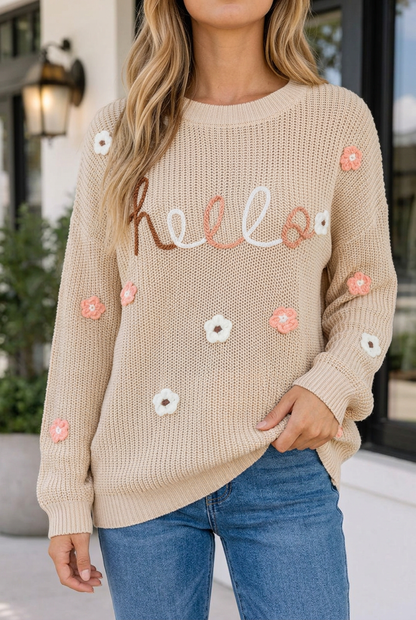 Threaded Pear Katlyn Embroidered Knit Loose Sweater