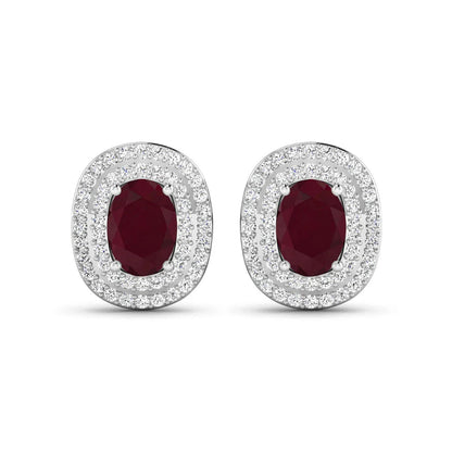 Genuine White Diamond and Ruby Studs
