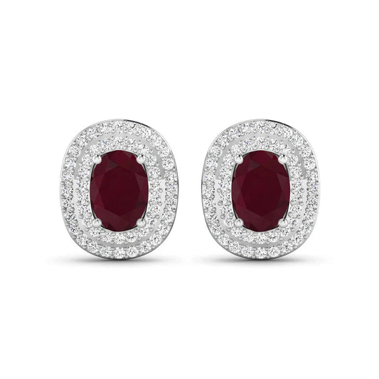 Genuine White Diamond and Ruby Studs