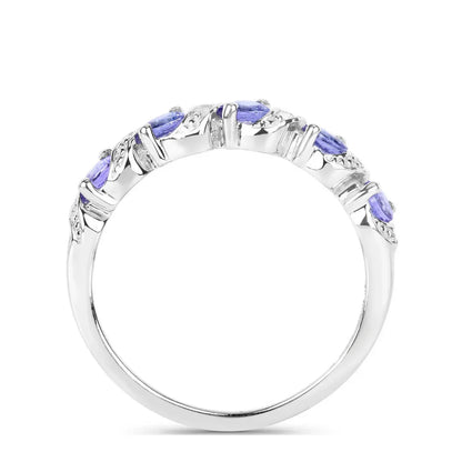 0.54 Ct Round Violet Tanzanite and White Topaz Prong Silver 5 Stone Ring