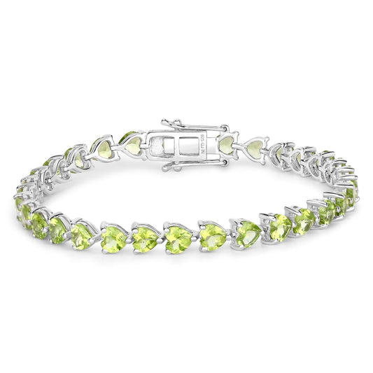 13.64 Ct Heart Green Peridot Prong Sterling Silver Box Clasp Tennis Bracelet