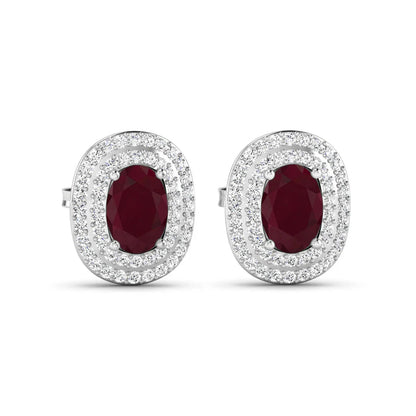 Genuine White Diamond and Ruby Studs