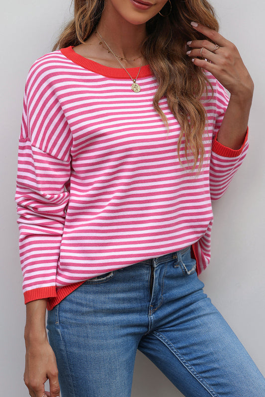 Threaded Pear Madelynn Striped Drop Shoulder Sweater