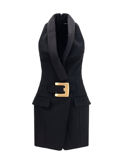 Dress Grain De Poudre Belted Black