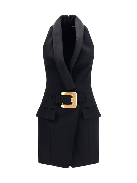 Dress Grain De Poudre Belted Black
