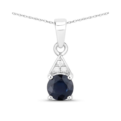 Genuine 10K Blue Sapphire and Diamond Solitaire Pendant